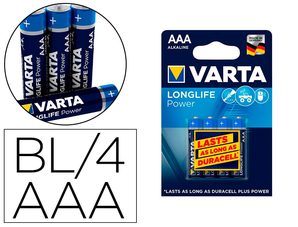 Pila Varta Alcalina Longlife Power Aaa Tipo Lr 03 Blister De 4 Unidades